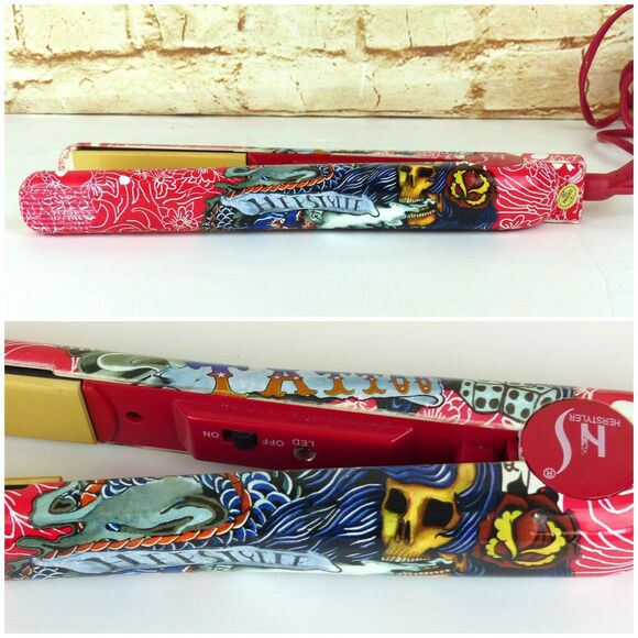 HerStyler Tattoo Flat Iron 1” Red Ceramic Hair Straightener Dual Voltage Y2K - Picture 5 of 14